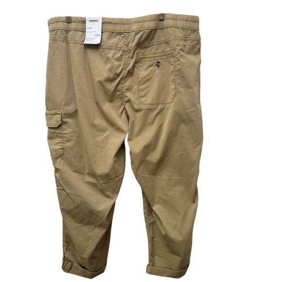 SONOMA Cargo Pants Plus Size 20W Khaki Tan Crop Capris Utility Pull on NWT - Picture 3 of 11